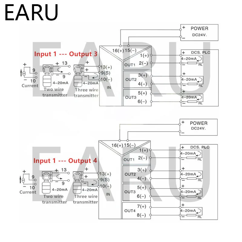 Ток передатчика изоляции сигнала, передатчик напряжения множественный вход, источник питания с несколькими выходами 4-20MA, 0-5 V, 0-10V