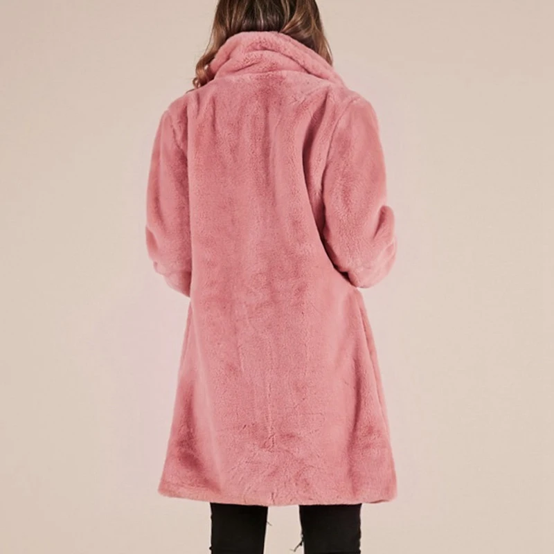 Женское пальто осень зима Новое Элегантное длинное пальто из искусственного меха женские теплые толстые куртки кардиган размера плюс верхняя одежда мягкое плюшевое пальто
