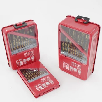 

13/19/25PCS 1.0~13mm HSS Titanium Coated Drill Bit Set for Metal Woodworking Drilling Power Tools Accessories In Iron Box