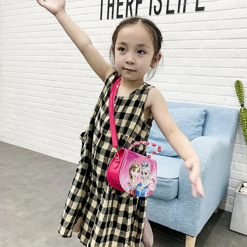 Disney Sofia frozen princess laser cartoon beaded bag girl messenger bag little girl shoulder bag handbag baby mini cute purses