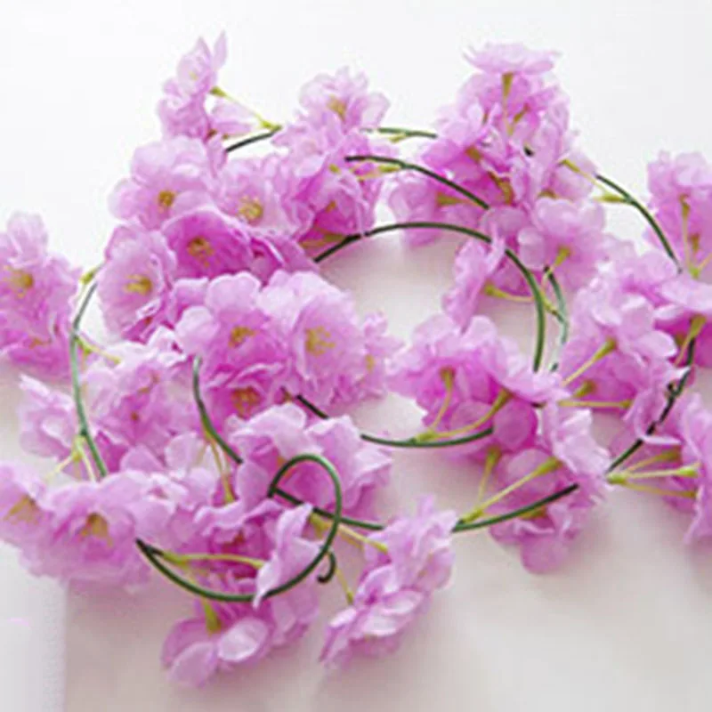 200 см Сакура вишня ротанга свадебное украшение арки лоза искусственные цветы для дома вечерние Декор Шелковый Плющ настенный гирлянда для развешивания венок - Цвет: Light Purple