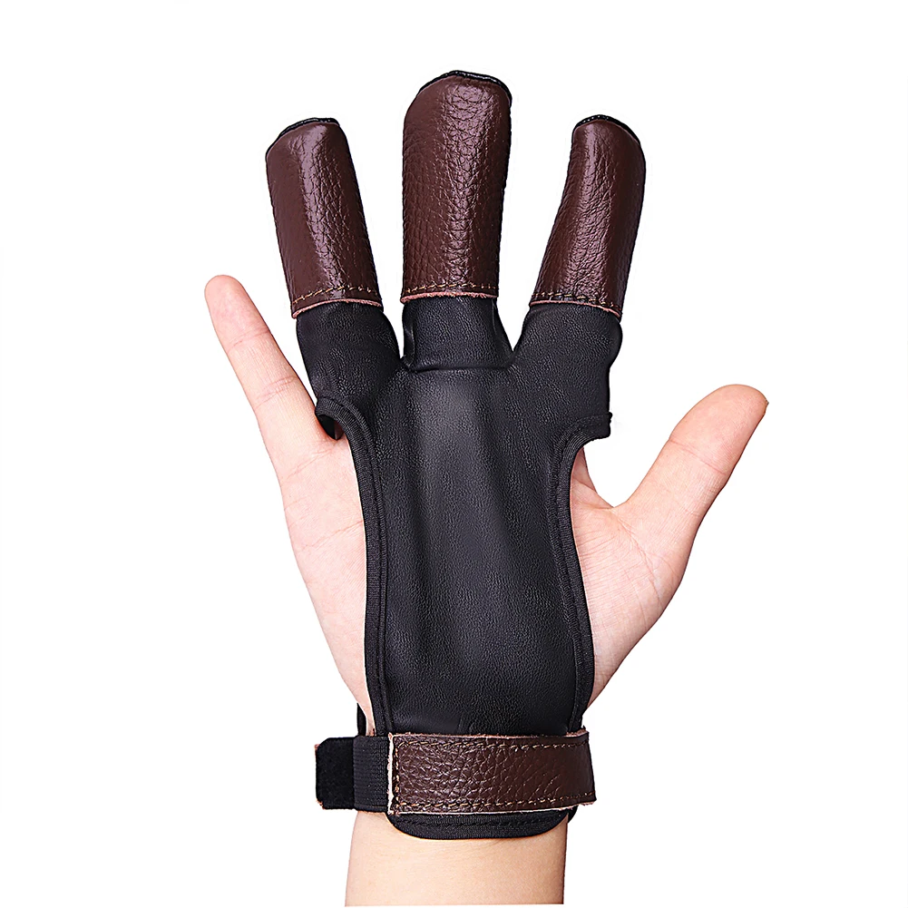 Protective Gloves Finger Guard Archery Hand Leather Protector Hunting Bow Black 