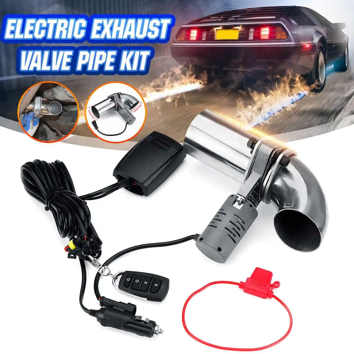 

63mm 2.5" Exhaust Valve Pipe Control Downpipe Cut Out Wireless Electric Remote Kit