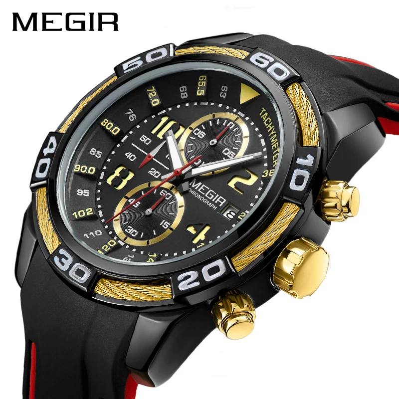 

MEGIR Stainless Steel Men's Watch Fashion Design Quartz Wristwatch with Date Clock Male Reloj Hombre Watch Men