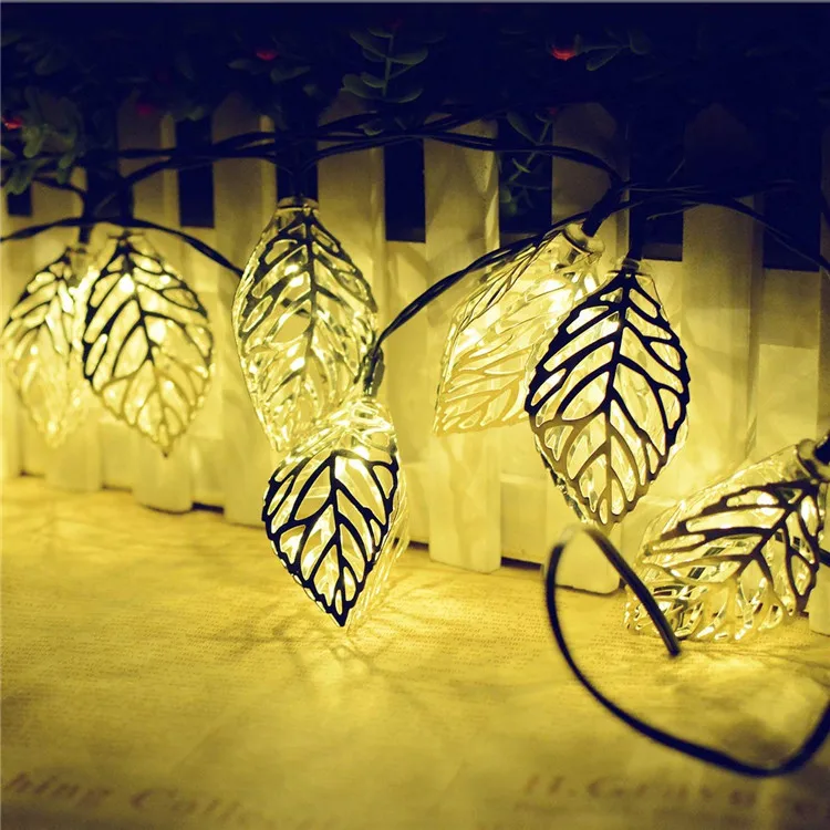 Outdoor 20 LED solar iron leaf lamp string Christmas Day landscape courtyard decoration color lamp flashing Christmas lights