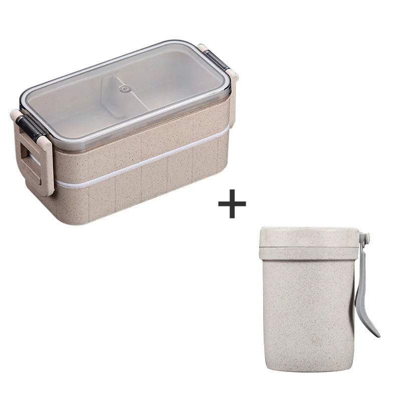 Set B2 WORTHBUY, японская микроволновая печь, коробка для бэнто, Пшеничная солома, детский Ланч-бокс, герметичный, бенто, Ланч-бокс для детей, школьный контейнер для еды - Цвет: Set B2