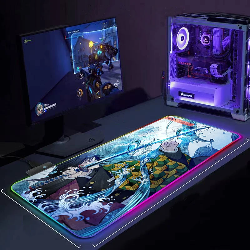 RGB Mouse Pad Gaming Demon Slayer accessories Gamer desk Mat Laptop Keyboard Table carpet 90x40cm large rubber LED Mousepad