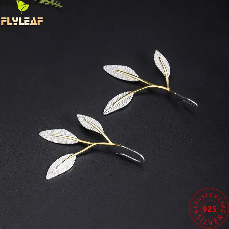 

925 Sterling Silver Branches Leaf Drop Earrings For Women Handmade 18k Gold Hanging Earrings Femme Fine Jewelry