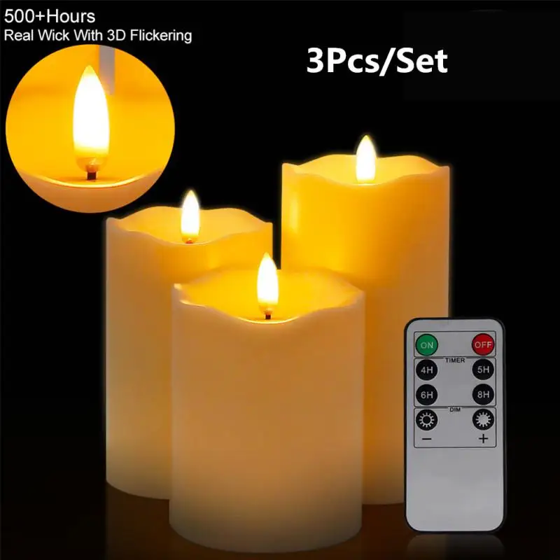 

MeterMall 3Pcs/Set Flameless Candle Shape Lamp with Remote Control Warm Yellow Light Night Light Home Party Birthday Decoration