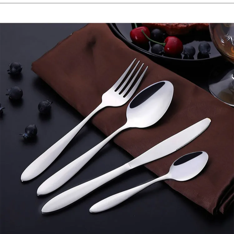 נירוסטה מעובה מערבי כלי שולחן סט סכין, מזלג וכפית 24 מקשה אור נירוסטה כפית סטייק כלי שולחן