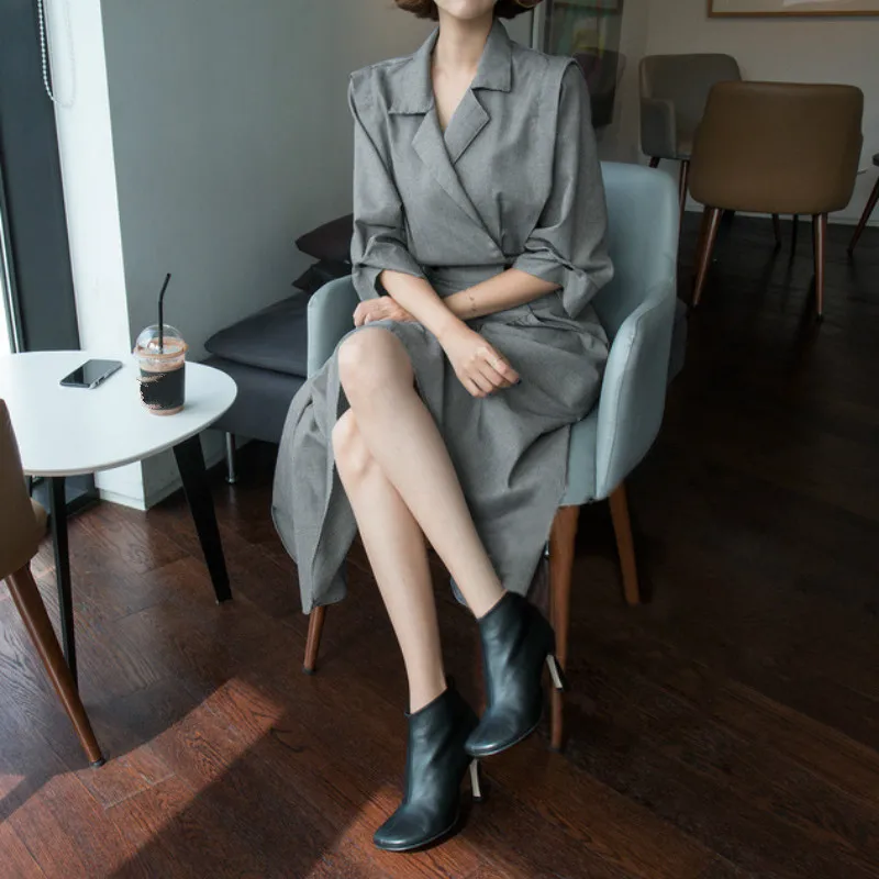 Neploe корейский Chi Темперамент Нерегулярные Макси Vestido Осень Зима тонкая талия Нерегулярные ropa mujer серое платье в стиле ночных женщин 46520