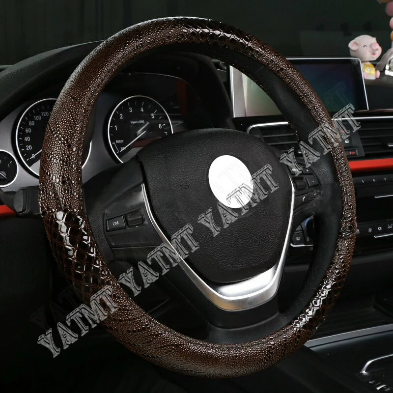 Crocodile & Alligator Leather Steering Wheel Cover Universal 15 inch