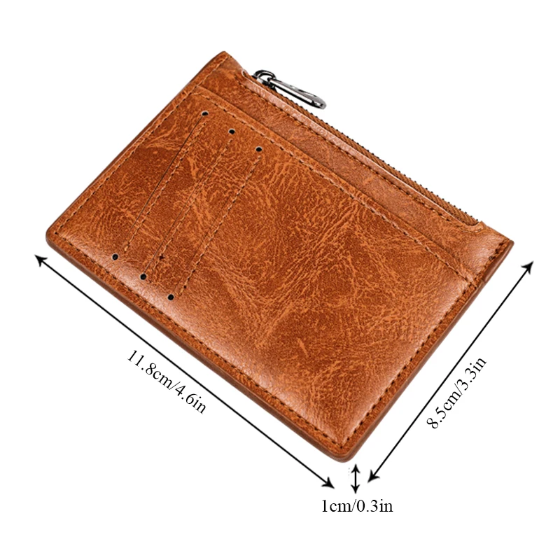 Ultra Thin Zipper Wallet Men's Small Wallet Business PU Leather Wallets Card Case Solid Color Card Coin Purse Credit Bank Holder