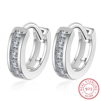 

Real 925 Sterling Silver Minimalist Geometric Clear Zirconia Round Hoop Earrings For Women Party 2019 Fine Jewelry Accessory