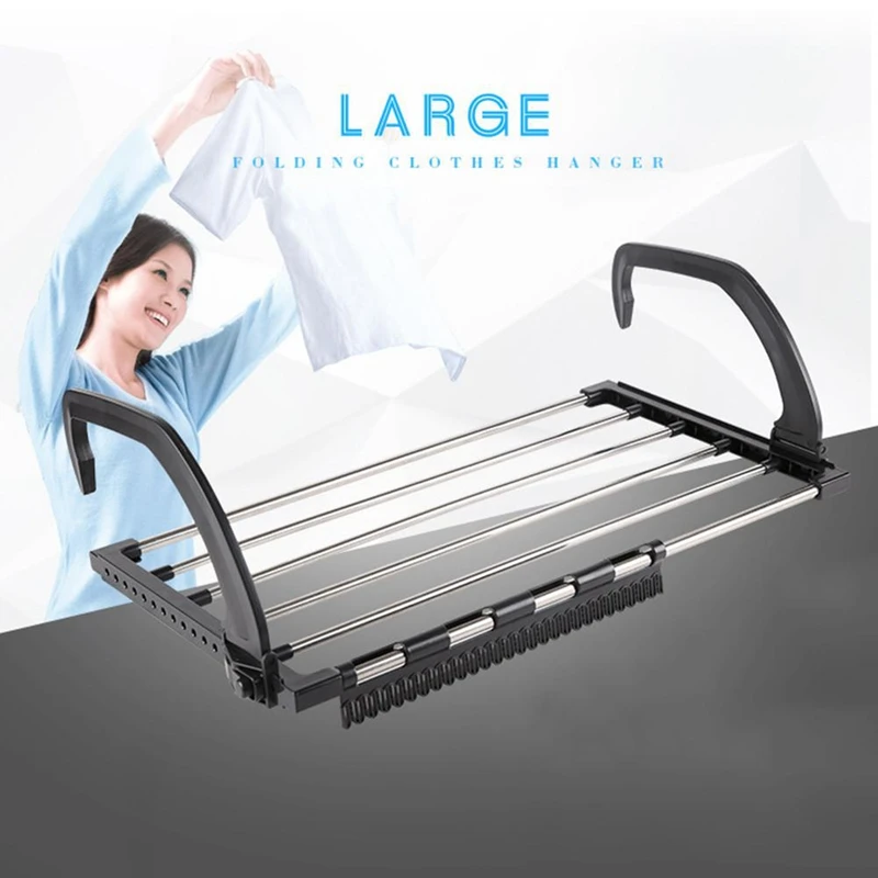  Folding Telescopic Balcony Drying Shoe Rack Multiple Hook Adjustment Clothes Rack Outdoor Storage R