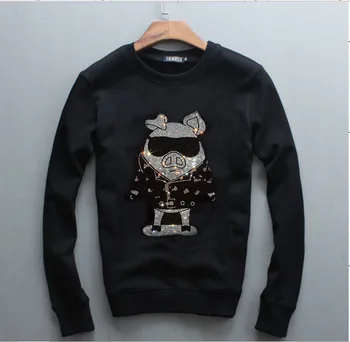 

Men's thick design long sleeve winter Rhinestones men Sweatshirts casual men Hoodies cool male Sweatshirt