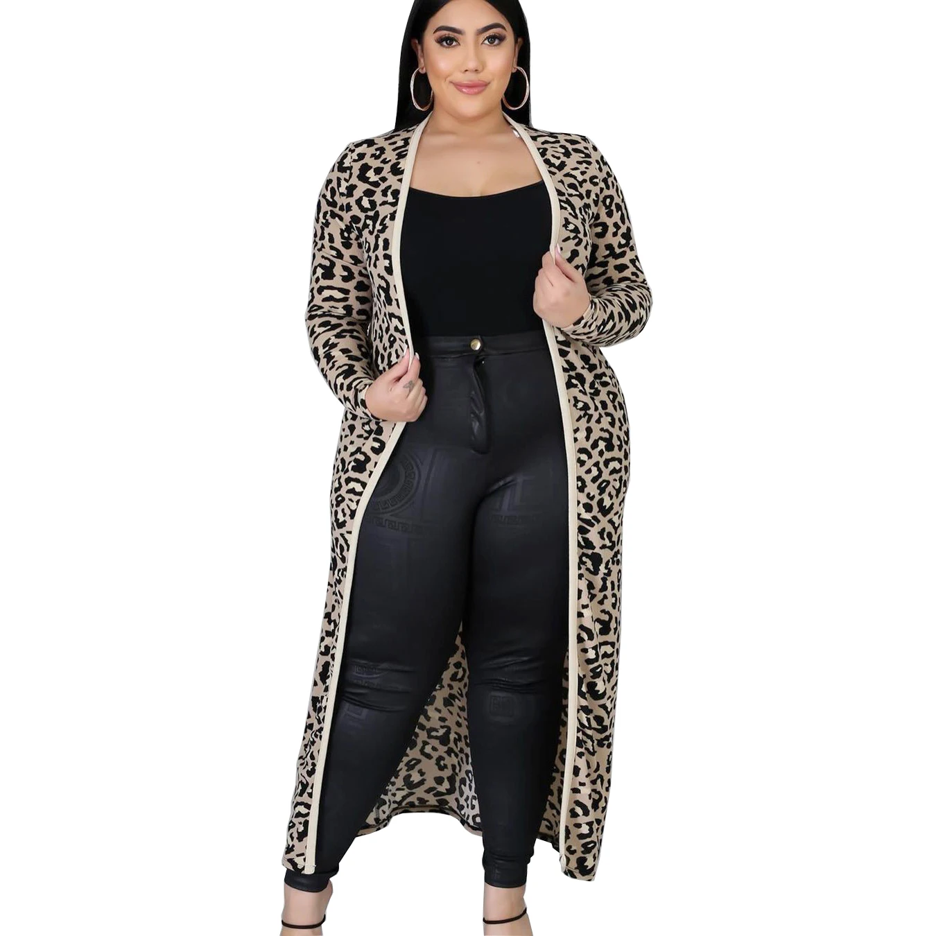 Yitonglian Women's Leopard 2 Pieces Printed  Cardigan Sets Plus Size Sexy Party Set Club Slim Set