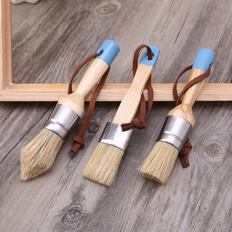 

4 Pcs Round Flat Pointed and Wide Chalk Paint Wax Brush Ergonomic Wood Handle Natural Bristle Brushes Furniture Waxing