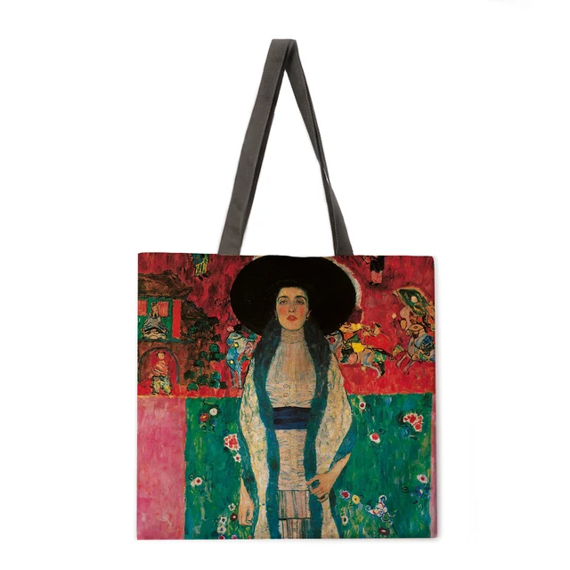 Golden oil painting leisure tote bag linen bag reusable shopping bag outdoor beach bag leisure tote bag 22