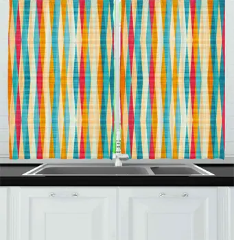 

Abstract Kitchen Curtains Colorful Formless Vertical Bands Contrast Tones Spectrum Design Window Curtain for Kitchen Cafe Decor