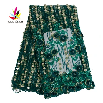 

Latest African Laces 2019 Applique Embroidery African Flower Lace Fabrics Beaded Tulle Dresses Guipure Sequined Tulle AMY2525B