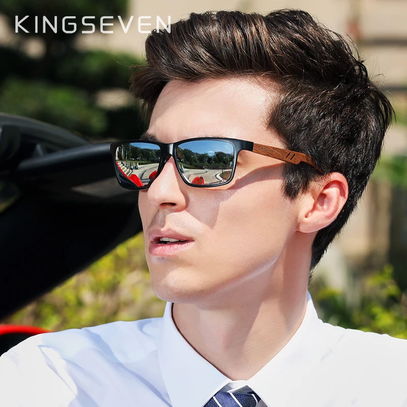 Online KINGSEVEN 2019 nuevo diseño de aluminio + gafas de sol de madera hechas a mano de nogal para hombre Accesorios de gafas polarizadas gafas de sol para mujer