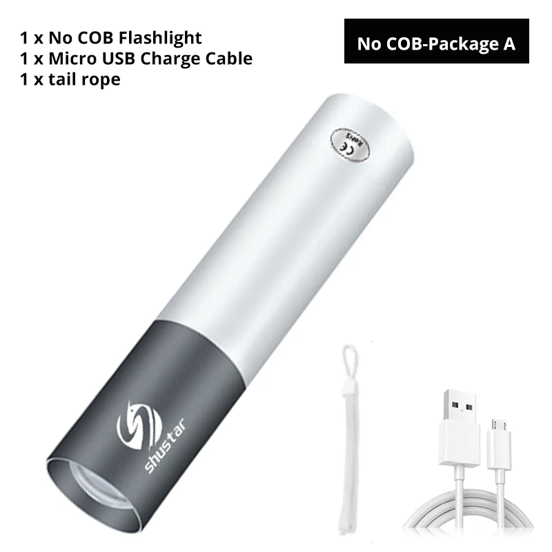 Перезаряжаемый USB мини светодиодный фонарик 3 режима освещения водонепроницаемый фонарь телескопический зум стильный портативный костюм для ночного освещения - Испускаемый цвет: No COB-Package A
