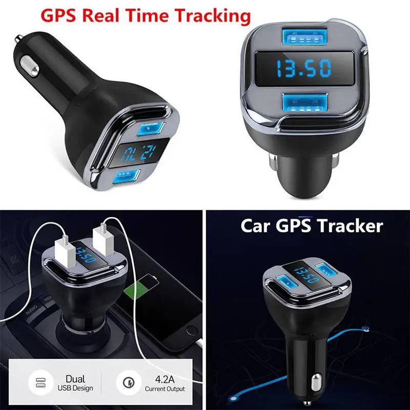 Автомобильный gps трекер локатор отслеживание реального времени двойной USB Автомобильное зарядное устройство вольтметр Для samsung huawei mate 30 зарядное устройство для смартфонов