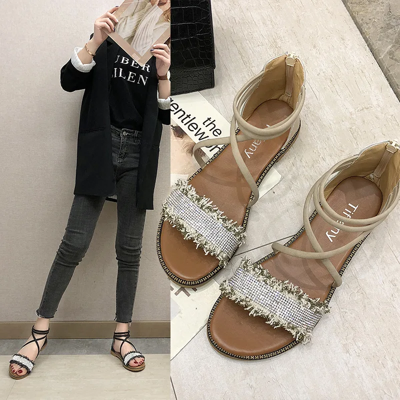 

2019 Spring And Summer New Style Korean-style Lace-up Sandals Bohemian Style Flat Leakage Toe Hot Selling Sandals Comfortable Ko