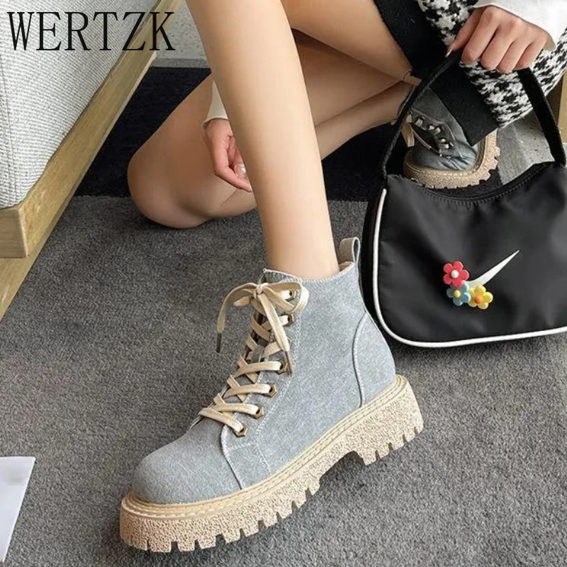Blue canvas lace up boots Outlet