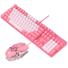 

2 in 1 Girly Kawaii Pink Combos 104 Keys Mechanical Gaming Keyboard with White Lighting Wired USB 3200DPI Mice RGB Light