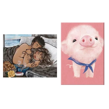 

HOT Diy Diamond Painting Sleeping Lovers Cross Stitch Diamond Embroidery Needlework Patterns & Pig, 30X40cm