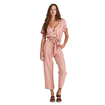 

Sexy V Neck Single Breasted Tie Knot Jumpsuit for Women Cute Ladies Button Up Short Sleeve High Waisted Jumpsuits Plus Size