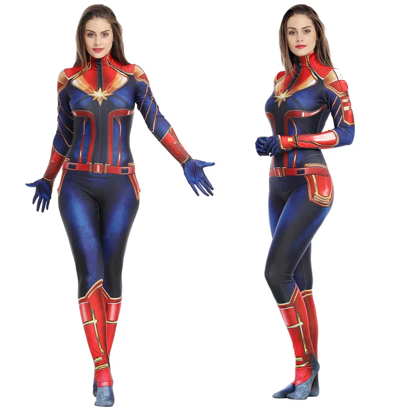 

Kid Girl Superhero Marvel Cosplay Halloween Ms Marvel Carol Danvers Jumpsuit Bodysuit Adult Women Captain Marvel Cosplay Costume