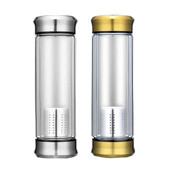 

2pcs 400Ml Glass Water Bottle with Loose Leaf Tea Strainer Tea Infuser Double Wall Glass Bottle Free to Disassemble - Silver & G