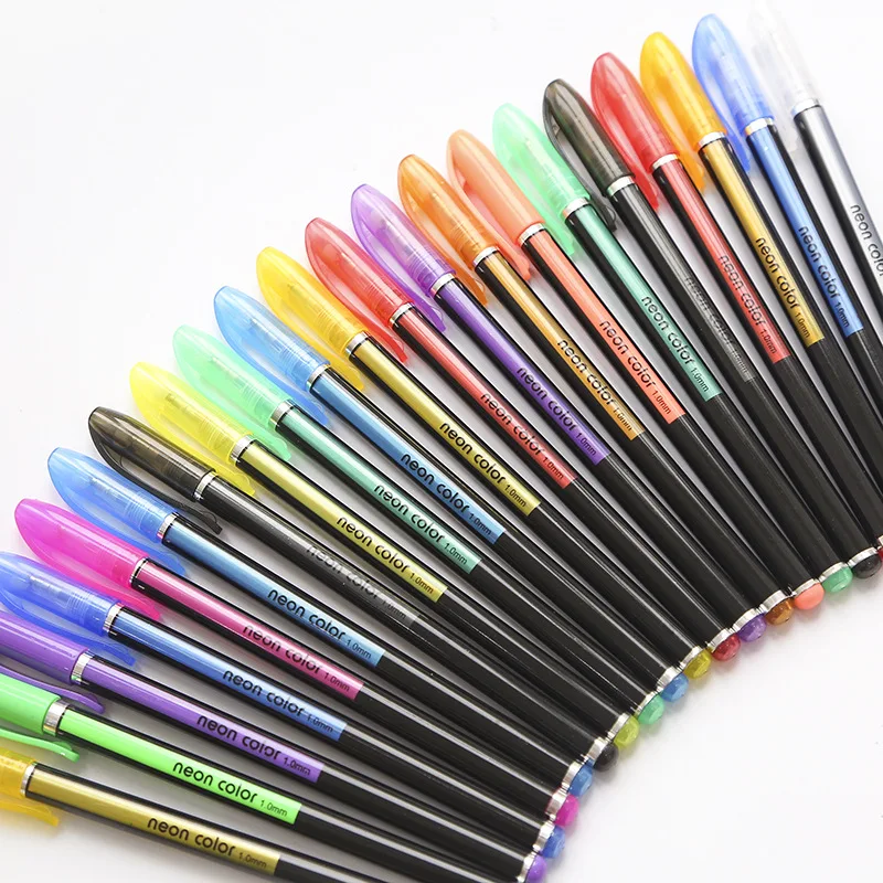 48/36/24/12 Colors Glitter Gel Pen Set 1.0mm Drawing Gel Pen Highlighter Pen For Diarys Doodling Art Markers School Stationery