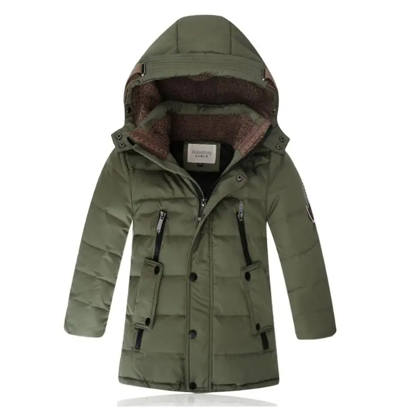 army green Детские Пуховые Пальто для русской зимы, модные пуховые пальто для мальчиков и девочек, качественный водонепроницаемый детский утепленный пуховик/длинная куртка для детей 5-16 лет - Цвет: army green