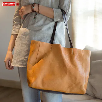 

Genuine Leather Women Handbag Handmade Large Capacity Shoulder Bag Tote Bags New Original 2020 First Layer Leather Female