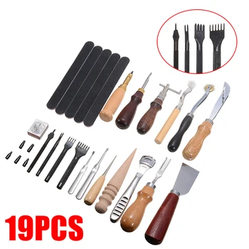 

19Pc/set Vintage Leather Craft Kit Stitching Hand Sewing Beveler Punch Working Hand Tools DIY Leathercraft Sewing Set