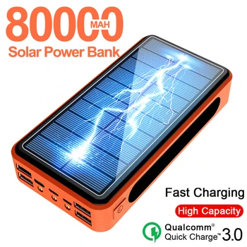 

80000mah Solar Power Bank Portable External Charger Fast Charging PoverBank Four USB LED External Battery for Iphone Xiaomi
