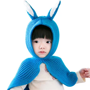 

Baby Rabbit Ears Hat Cape Set Kids Girls Integral Hat and Neck Warmer High Quality Cotton Blend Solid Color Hat Protect Head Ear