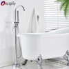 Onyzpily Chrome Bathtub Standing Faucet  Bathroom Shower Faucet 360 Rotation Swivel Spout with Flexible Hand Tap Mixer Shower 1