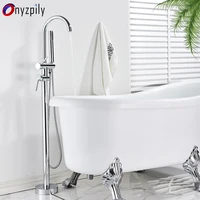 Onyzpily Chrome Bathtub Standing Faucet  Bathroom Shower Faucet 360 Rotation Swivel Spout with Flexible Hand Tap Mixer Shower 1