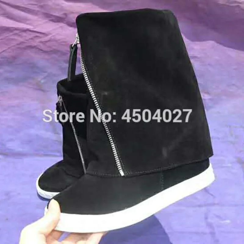 

Fashion Women Front Zipper Round Toe Mid-Calf Boots Zip Height Increased Platform High Heels Wedge Boots Slip On