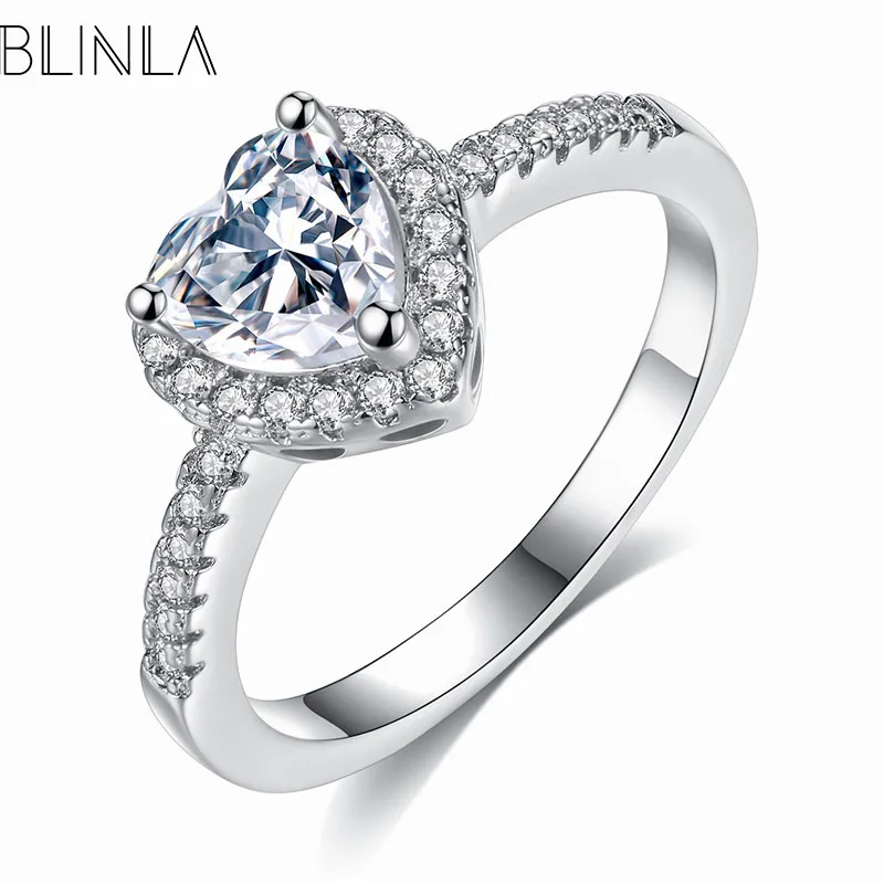 BLINLA Fashion Classic Silver Color Crystal Engagement Rings 2019 for Women Jewelry Luxury Heart Zircon Female Wedding Band Ring | Украшения