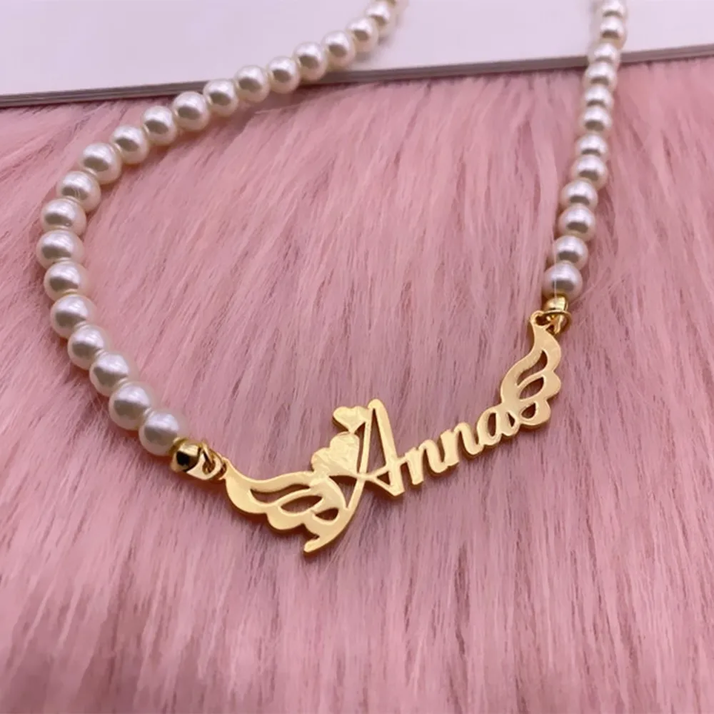 Custom Name Necklace Pearl Chain 