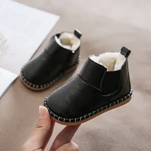 Inverno crianças sapatos de algodão do bebê meninas meninos botas de neve infantil criança quente botas de pelúcia fundo macio couro genuíno