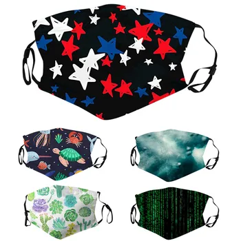 

5PCS Universal Adjustable Earloop Mouth Mask Dust-Proof Washable Reusable Face Mask Fashion Print Pattern Masks Respirator