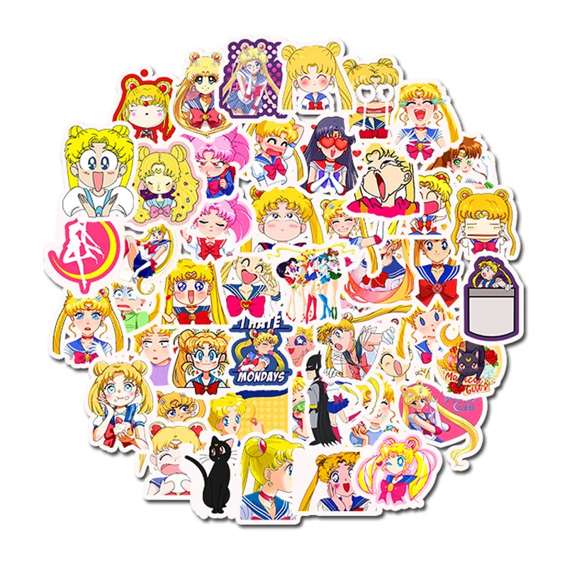 

50 pcs/pack Sailor Moon Cute Sticker Doodle Waterproof Skate Sticker Personality Luggage Computer Sticker AZ025