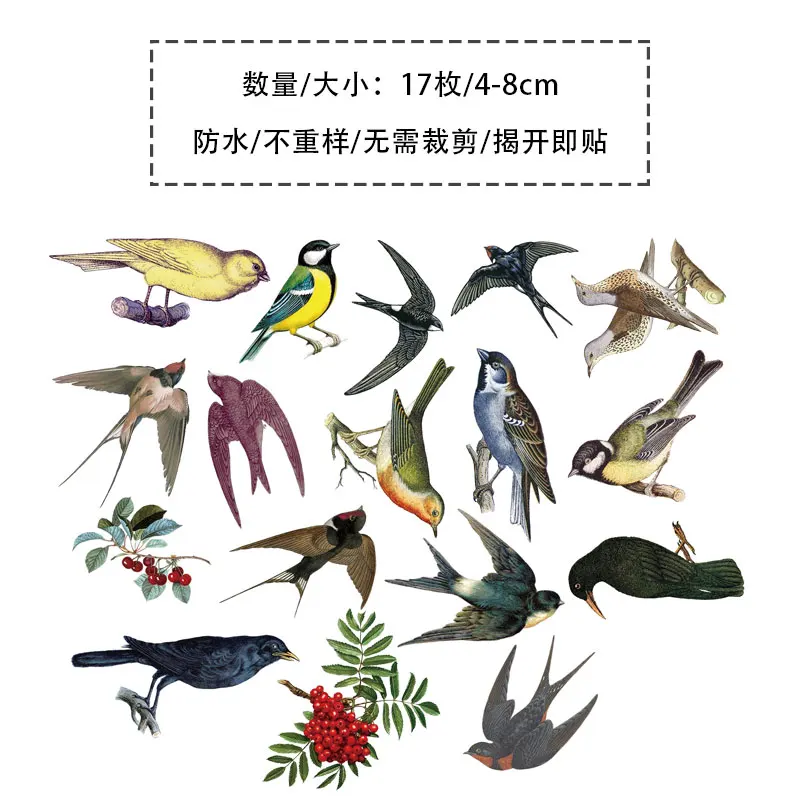 Retro Bird Raven Berry Stickers Scrapbooking Decorative Sticker Korean DIY Diary Album Stick Label Kawaii Stationery